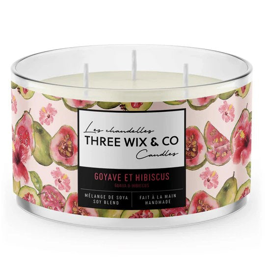 Chandelle de soya - Goyave & Hibiscus - Three Wix & Co